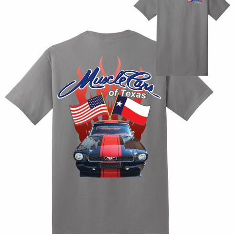 Gray US/Texas Flag w/Mustang short sleeve T-shirt